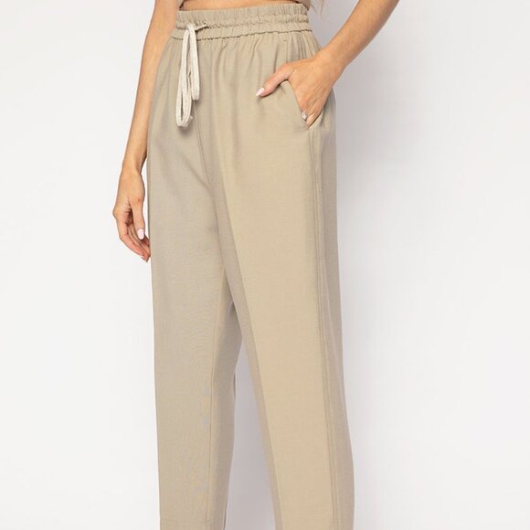 FORTE FORTE Sand-Washed Drawstring Pant in Khaki - Picture 1 of 4